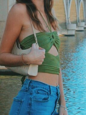 Princess Polly Olive Green Twist-Knot Crop Top